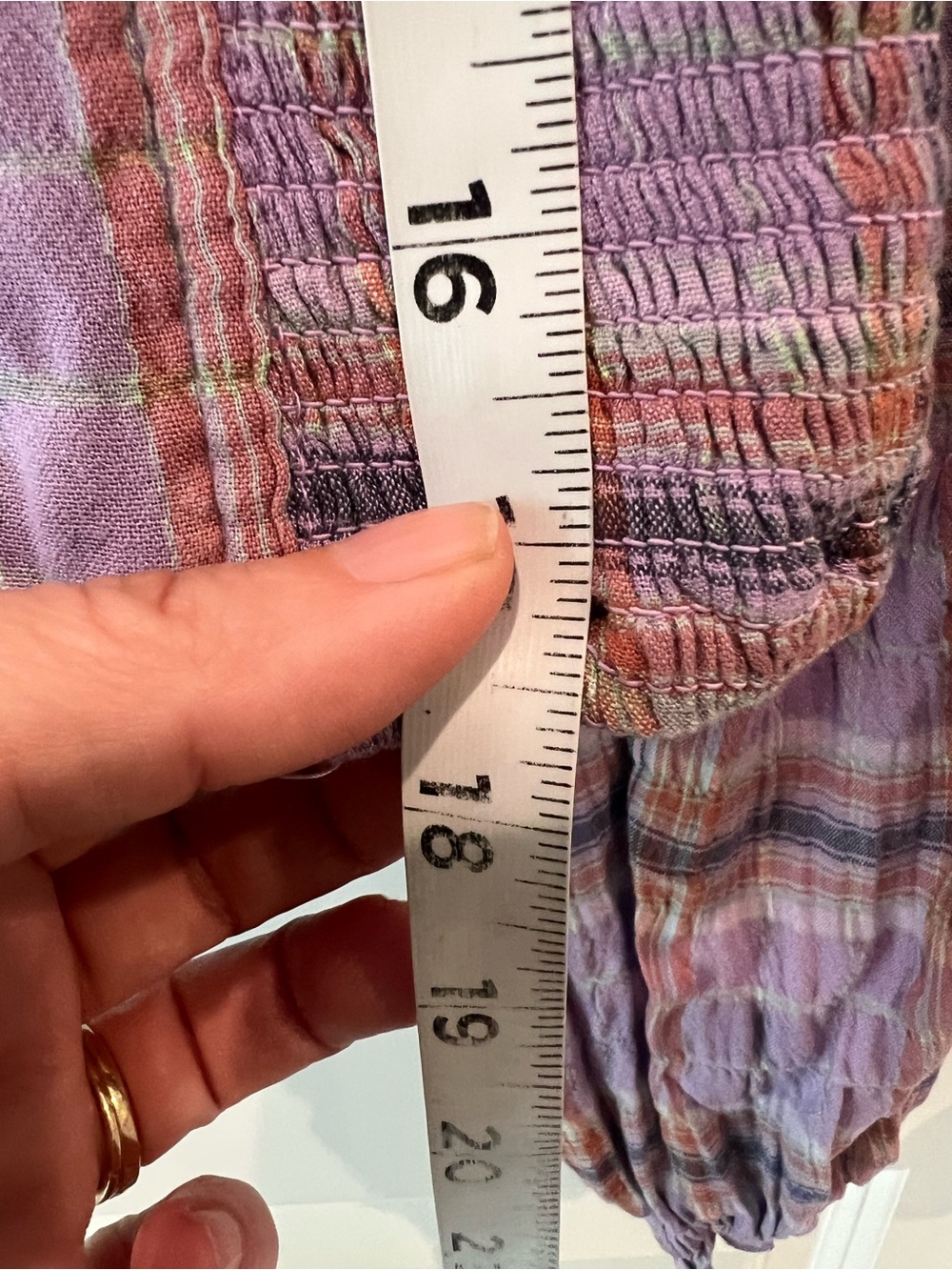 Free People Lavender Plaid Smocked Puff-Sleeve Crop Top - Picture 9 of 16